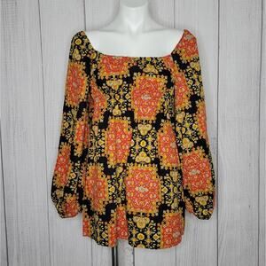 Vintage Handmade Medallion Floral Print Micro Dress Tunic with Bishop Sleeves